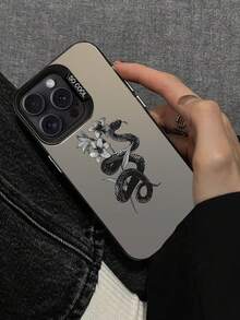 1入灰色蛇＆百合花紋手機殼 - 黑色 - 查看 2