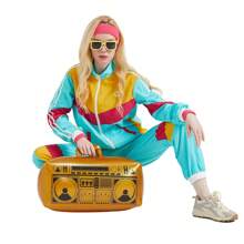 80年代復古嘻哈配件套裝藍色紅色90年代男女情侶運動產品頭汗帶手環眼鏡充氣收音機服裝,適合日常穿著、跑步、體育館、嘻哈派對、復古派對、迪斯科服裝派對、80年代90年代主題派對、街頭穿著、慶祝活動、萬聖節 - 彩色 - 查看 5