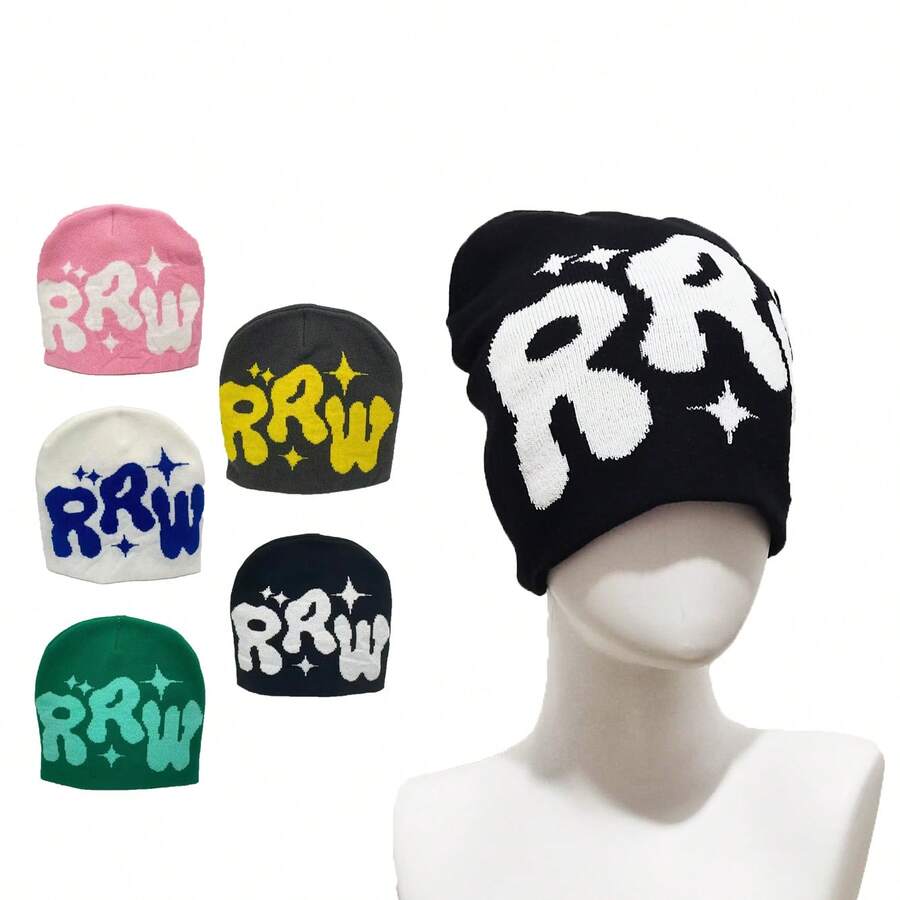 1 Miếng Gothic Chữ cái Dệt hoa Mũ len , Đường phố Hip-hop Sọ Mũ lưỡi trai ; Cặp đôi Mũ , Quà tặng lễ hội , Ngoài trời Thể thao Cưỡi Trượt tuyết Mũ - RRW - Xem 1