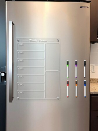 1 st 3D-skrivbordsplanerare i akryl med whiteboardtavla och magnetiskt kylskåpsdekal, hållbar torrradering veckomålsplanstavla med 6 whiteboardpennor