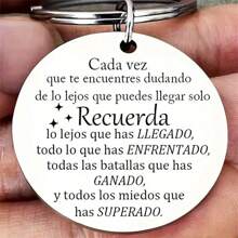 1pc Silver Circular Spanish Pendant Keychain Stainless Steel Men's And Women's Car Key Decoration Gift Souvenir - Silver - View 6
