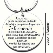 1pc Silver Circular Spanish Pendant Keychain Stainless Steel Men's And Women's Car Key Decoration Gift Souvenir - Silver - View 3