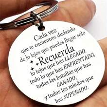 1pc Silver Circular Spanish Pendant Keychain Stainless Steel Men's And Women's Car Key Decoration Gift Souvenir - Silver - View 5