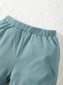 少女針織坑紋套裝吊帶上衣和短褲，休閒多變多色組合