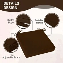 Downluxe Outdoor Chair Cushions For Patio Furniture, Waterproof Square Corner Memory Foam Patio Chair Cushion With Adjustable Ties And Portable Handle, 19" X 19" X 3" - 棕色 - 查看 4