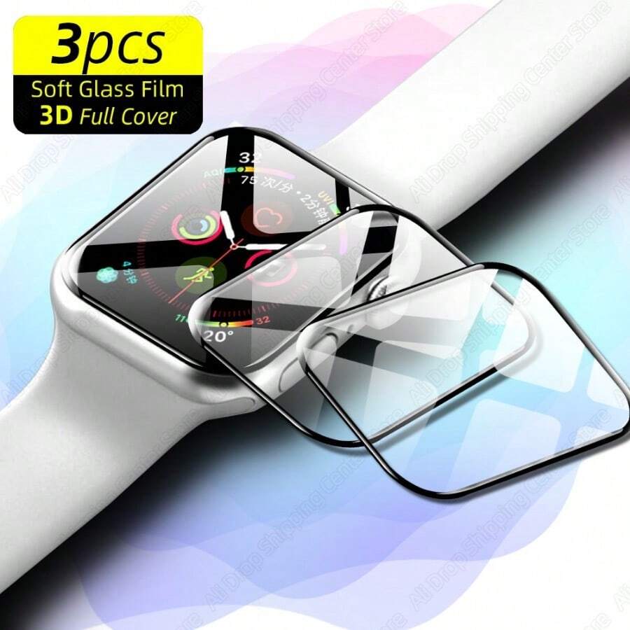 3 Pieces Screen Protector Compatible With Apple Watch Series 10 9 8 7 6 5 4 3 2 1 SE Ultra No Glass Series I-49MM 46MM 40MM 41MM 42MM 45MM 44MM 38MM Smartwatch Soft Film - Black - View 1