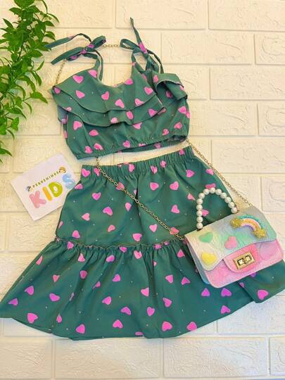 Pequeninos Kids - Conjunto Infantil de Verão com Estampa de Corações - Frescor e Diversão em Cada Detalhe, Perfeito para Meninas