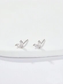 1 Pair Of S925 Pure Silver Hypoallergenic Fashion Simple Multi-Colored Zirconia Horse-Eye Earrings, Small And Cute For Women To Wear Daily Or To Give Daughter's Niece Holiday Gifts