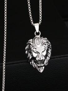 1 Stück modischer vintage Kette mit Anhänger in Form eines Löwenkopfes als heiliger Wächter, unisex Edelstahl Punk Stil lange Pullover Kette, beliebtes Accessoire Geschenk für Männer & Frauen