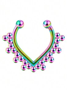 1個女士假鼻環，非穿刺假鼻夾馬蹄鐲鼻環，銀黑金色鱗片鼻環，鼻環飾品 - 彩色 - 查看 35