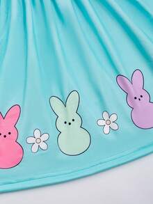 Young Girls' Easter Bunny Printed Color Blocking Dress - Blue - View 5