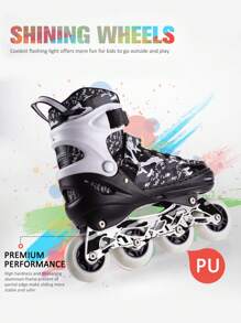 Black And White Camo Adjustable Inline Skates For Youth With Full Light Up Wheels For Girls And Boys Beginner