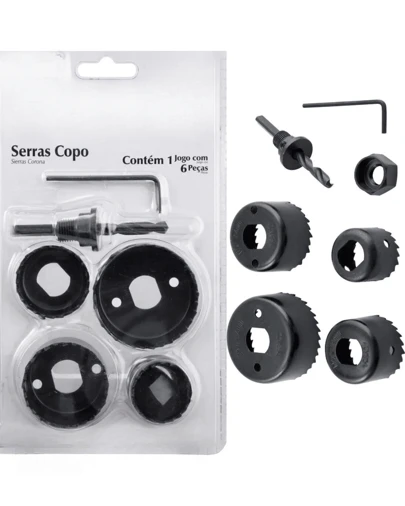 Serra Copo 6 PEÇAS de Carbono Conjunto com 6 Unidades Serra Madeira PVC Plástico MDF Aglomerado Gesso Compensado Dry Wall