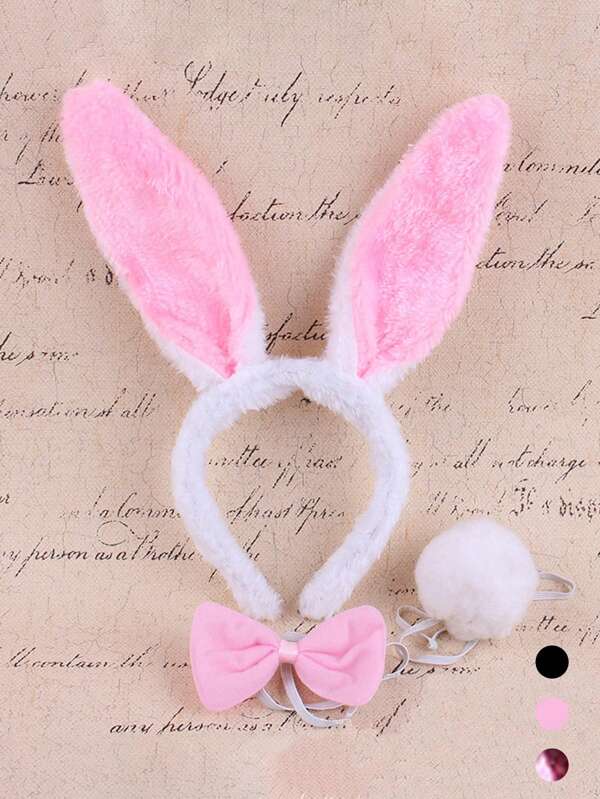 مجموعة ليفز الأرنب 3قطعات : شريط رأس أذن الأرنب، رباط عنق، كرة فروية ذيل زخرفة،أدوات وهدايا لألعاب حفلة