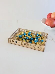 1个星月图案木质装饰托盘，DIY创意家居装饰托盘，手工装饰品，甜点水果托盘，餐桌甜点托盘，食品托盘，开斋节星月糕点托盘