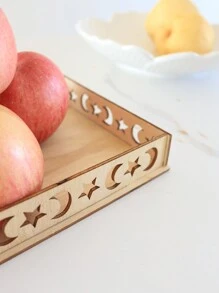 1个星月图案木质装饰托盘，DIY创意家居装饰托盘，手工装饰品，甜点水果托盘，餐桌甜点托盘，食品托盘，开斋节星月糕点托盘