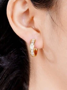 1 Pair Fashion Cubic Zirconia Hoop Earrings For Women For Wedding Anniversary Engagement Party Jewelry Valentine's Day Gift