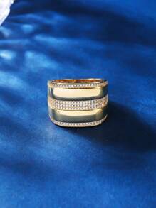 1 chiếc nhẫn bản rộng bằng đồng thiết kế trơn nhiều khối Zirconia dành cho nữ - Vàng - Xem 4