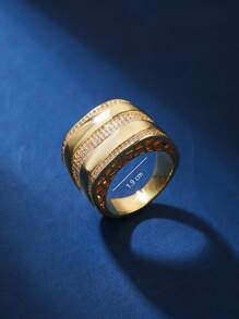 1 chiếc nhẫn bản rộng bằng đồng thiết kế trơn nhiều khối Zirconia dành cho nữ - Vàng - Xem 6