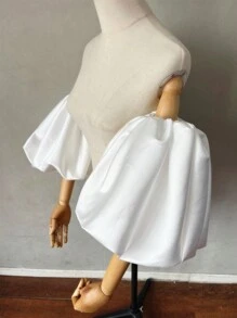 1 tay áo satin trắng có thiết kế bồng bềnh & 2 tay áo ngắn màu đen co giãn có chi tiết trang trí cho cô dâu mùa thu - Nhiều màu - Xem 6