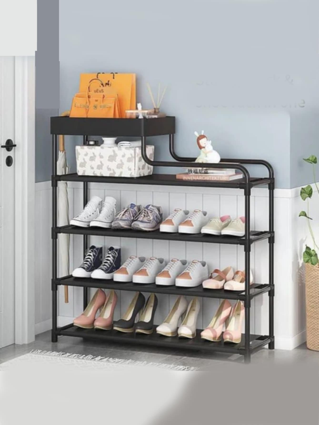 Estante de Almacenamiento de Zapatos Apilable y Ajustable - Zapateros Organizador, Organizador de Almacenamiento de Zapatos, Estante de Almacenamiento - Negro - Ver 1