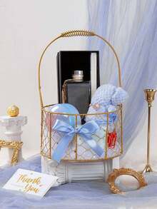 1入金屬線禮物籃,配帶絲帶和耐用網眼,適用於婚禮儀式派對裝飾,風格隨機 - 金色 - 查看 5