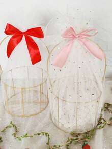 1入金屬線禮物籃,配帶絲帶和耐用網眼,適用於婚禮儀式派對裝飾,風格隨機 - 金色 - 查看 6