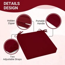 Downluxe Outdoor Chair Cushions For Patio Furniture, Waterproof Square Corner Memory Foam Patio Chair Cushion With Adjustable Ties And Portable Handle, 19" X 19" X 3" - 酒紅色 - 查看 3