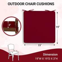 Downluxe Outdoor Chair Cushions For Patio Furniture, Waterproof Square Corner Memory Foam Patio Chair Cushion With Adjustable Ties And Portable Handle, 19" X 19" X 3" - 酒紅色 - 查看 5