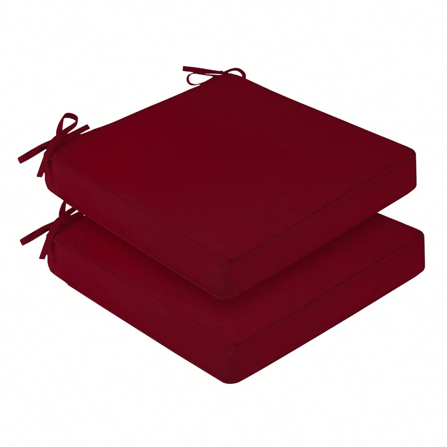 Downluxe Outdoor Chair Cushions For Patio Furniture, Waterproof Square Corner Memory Foam Patio Chair Cushion With Adjustable Ties And Portable Handle, 19" X 19" X 3" - 酒紅色 - 查看 1