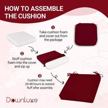 Downluxe Outdoor Chair Cushions For Patio Furniture, Waterproof Square Corner Memory Foam Patio Chair Cushion With Adjustable Ties And Portable Handle, 19" X 19" X 3" - 酒紅色 - 查看 6