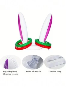 Bunny Ears Ring Toss Game Set, Inflatable Bunny-Shaped Hat With 4 Random Rings - Multicolor - View 3