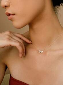 1條立體切割立方氧化鋯葉子頸鏈,極簡時尚,適合女性日常佩戴 - 金黃色 - 查看 5