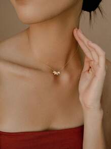 1條立體切割立方氧化鋯葉子頸鏈,極簡時尚,適合女性日常佩戴 - 金黃色 - 查看 6