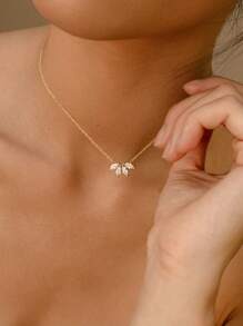 1條立體切割立方氧化鋯葉子頸鏈,極簡時尚,適合女性日常佩戴 - 金黃色 - 查看 1