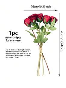 5 件丝绸花束，浪漫简约 5 头红玫瑰，家居装饰人造花，适用于婚礼、节日派对、户外活动，长度 40 厘米 - 酒紅色 - 查看 3
