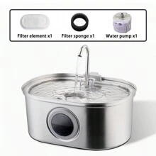 1入組3.2l/108盎司貓咪水泉,不銹鋼自動寵物飲水碗,配備水位窗口,超靜音泵送水給貓狗,喝水器貓餵食用具 - 灰色 - 查看 13