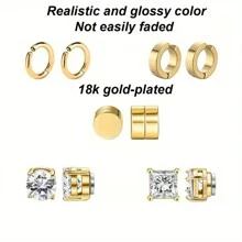 Bộ 10 bông tai đinh tán từ tính bằng thép không gỉ - Khảm, Không xỏ khuyên, Unisex, Thời trang, Hoàn hảo để làm quà tặng - Bạc - Xem 5