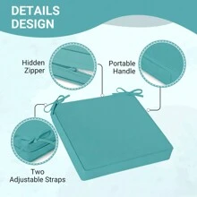 Downluxe Outdoor Chair Cushions For Patio Furniture, Waterproof Square Corner Memory Foam Patio Chair Cushion With Adjustable Ties And Portable Handle, 19" X 19" X 3" - 青色 - 查看 4