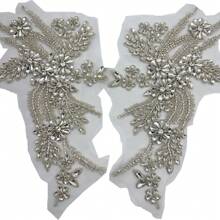 1對優質彩色手工鑲嵌水鑽配件,適用於婚禮禮服 - 銀色 - 查看 1