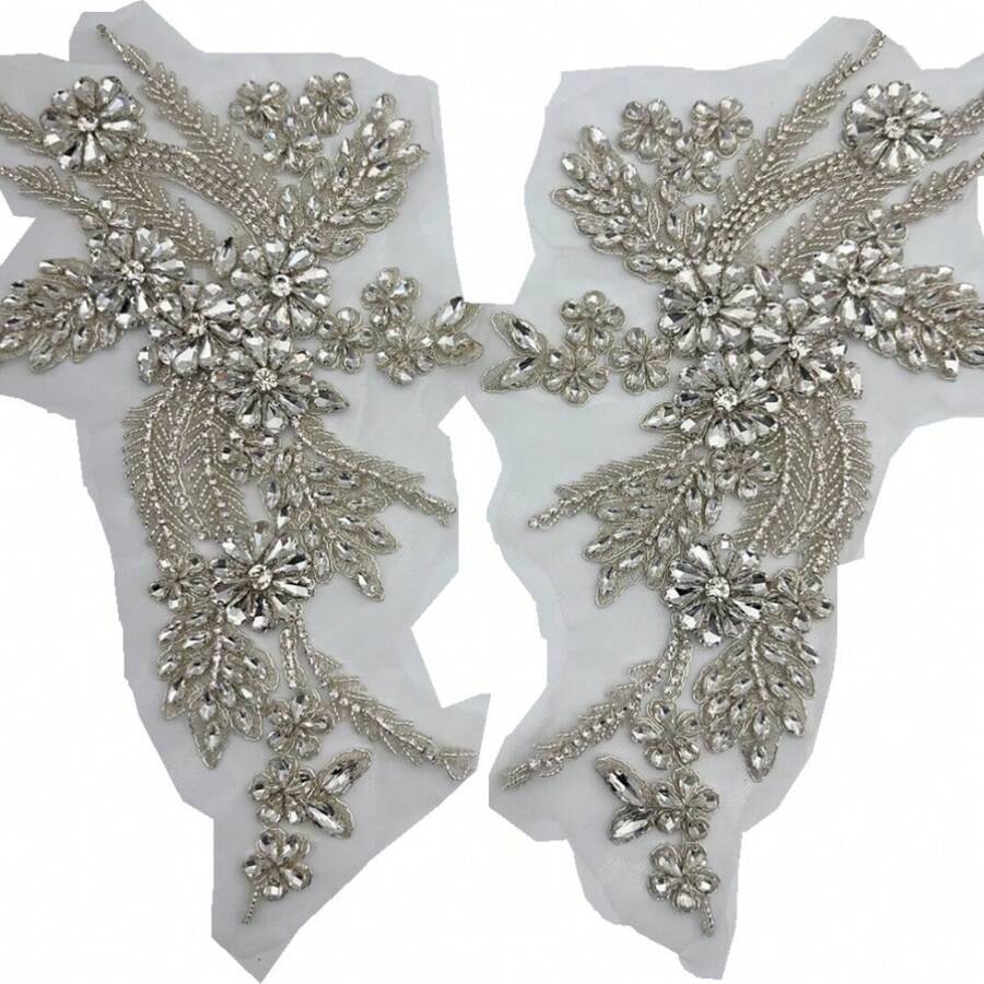 1對優質彩色手工鑲嵌水鑽配件,適用於婚禮禮服 - 銀色 - 查看 1