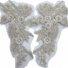 1對優質彩色手工鑲嵌水鑽配件,適用於婚禮禮服 - 銀色 - 查看 3