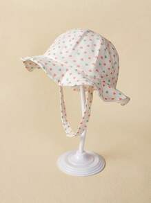 TUTUYA Infant Bucket Hat With Soft Brim, Baby Girl Sun Protection Hat, All Season Comfortable & Cute Heart Print Sun Hat With Chin Strap, Suitable For Daily/Outdoor/Play, Fits Head Circumference 44-50CM, 0-36 Months - White - View 1