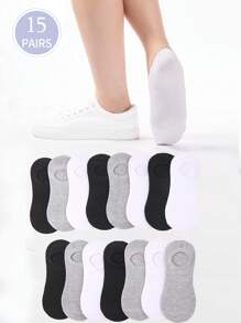 15pairs/Set Women's Boat Socks, Suitable For Daily Use, In Black, White And Gray Invisible Socks - Multicolor - View 1