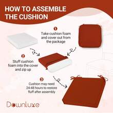Downluxe Outdoor Chair Cushions For Patio Furniture, Waterproof Square Corner Memory Foam Patio Chair Cushion With Adjustable Ties And Portable Handle, 19" X 19" X 3" - 橘色 - 查看 7