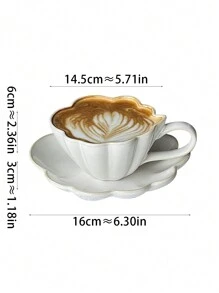 Modny designerski zestaw ceramicznych filiżanek do kawy, ceramika w kształcie białej chmurki w stylu europejskim z motywem kwiatowym Zestaw kubków do kawy na śniadanie z mlekiem, 1 zestaw (filiżanka + spodek)