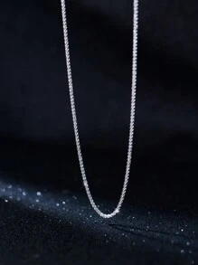 FOREVER QUEEN S925 Sterling Silver Simple Chain Stackable Single Chain Necklace Sparkling Clavicular Chain Daily Wear