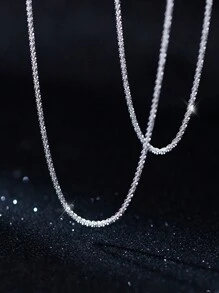 FOREVER QUEEN S925 Sterling Silver Simple Chain Stackable Single Chain Necklace Sparkling Clavicular Chain Daily Wear