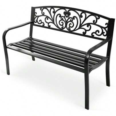 Garden Bench Made Of Metal For 2-3 Seater, Bench Garden Furniture Weatherproof, Park Bench With Backrests & Armrests, Iron Bench, For Garden, Balcony And Terrace, 127x60x85cm, Color Choice (Black)