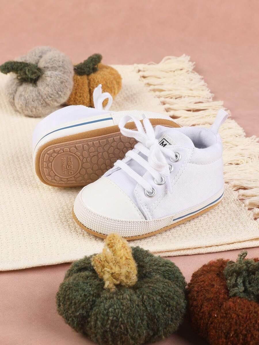 1 Pair Unisex Toddler Canvas Shoes With Lace-Up Design, Suitable For 0-1 Year Old Boys & Girls, Non-Slip Crawling Shoes, Casual Sneakers For Infants, Suitable For Spring, Summer, Autumn And Winter